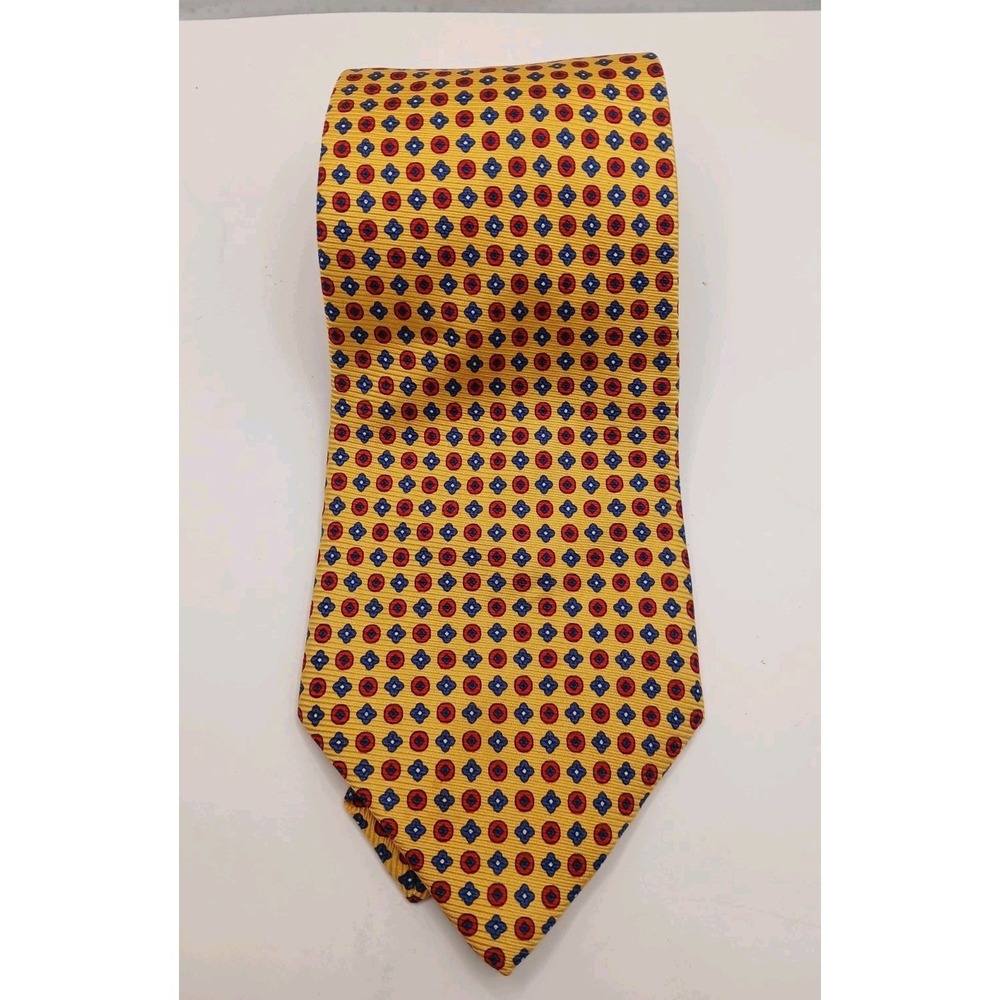 Lauren Ralph‎ Lauren Mens Tie Gold Red Blue Geometric Tie 59" x 3.5" in